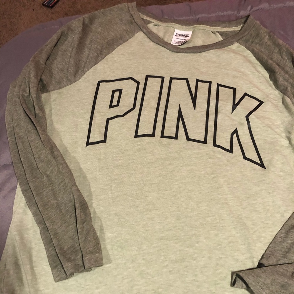Pink three-quarter sleeve baseball style tee
